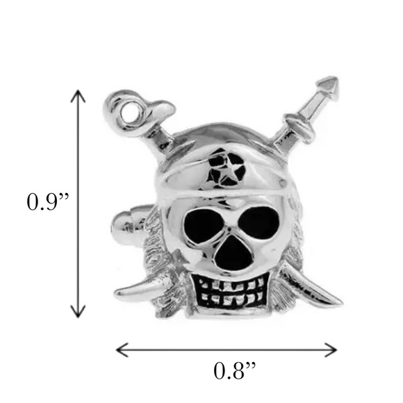 Silver Pirate Skull Cufflinks with Swords - Picture 16 of 16